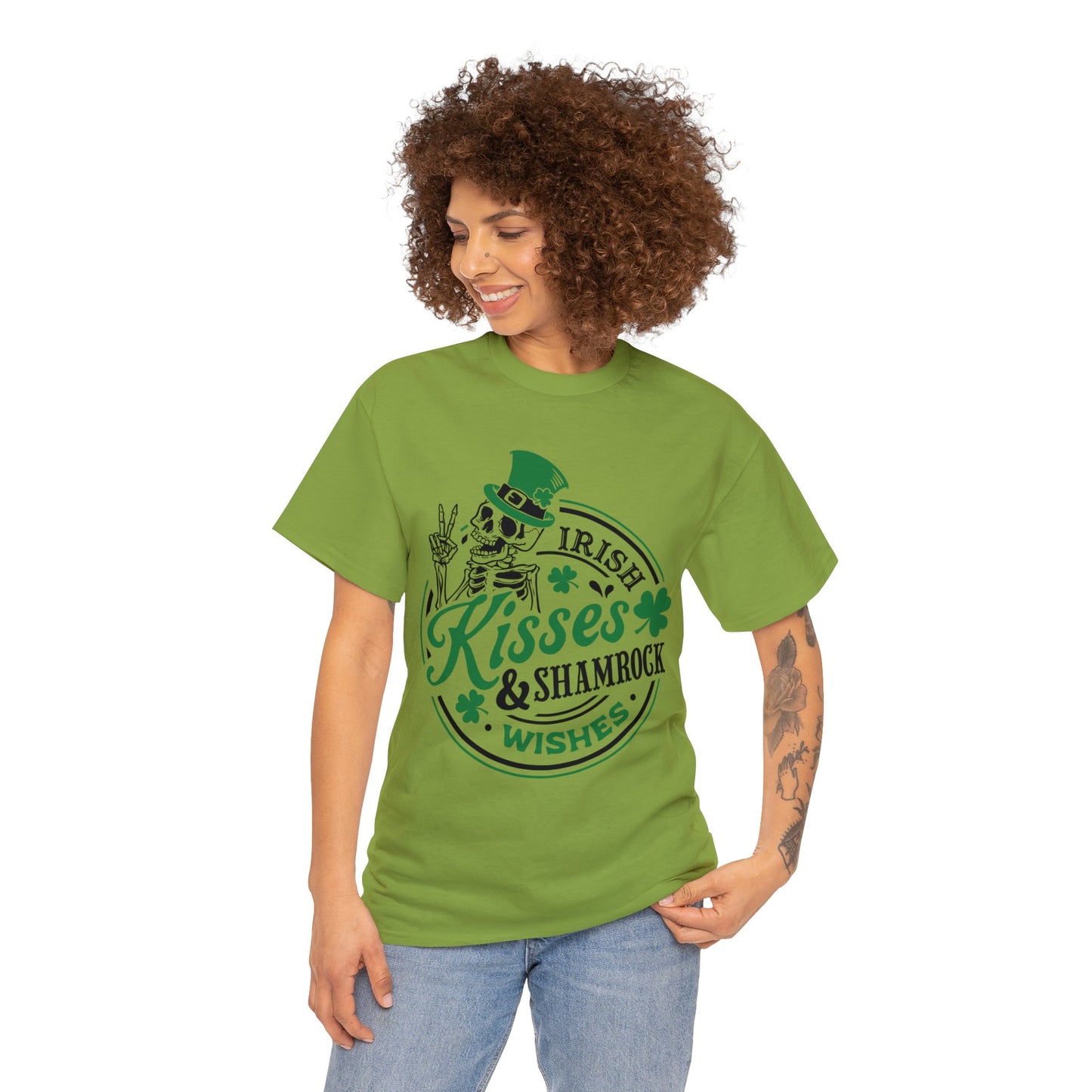 Irish Kisses & Shamrock Wishes - Unisex Heavy Cotton Tee