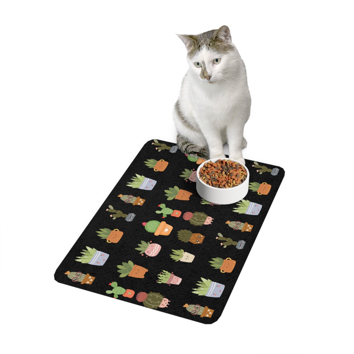 Plant Print Pet Food Mat Black (12x18)