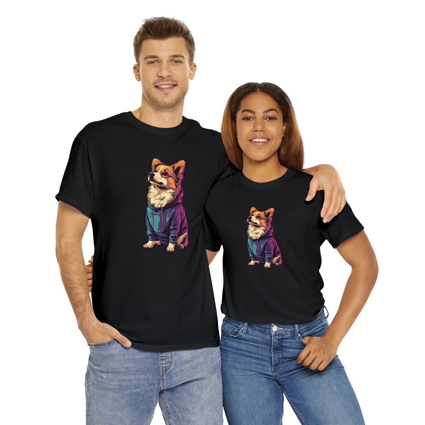 Corgi in Hoodie - Unisex Heavy Cotton Tee