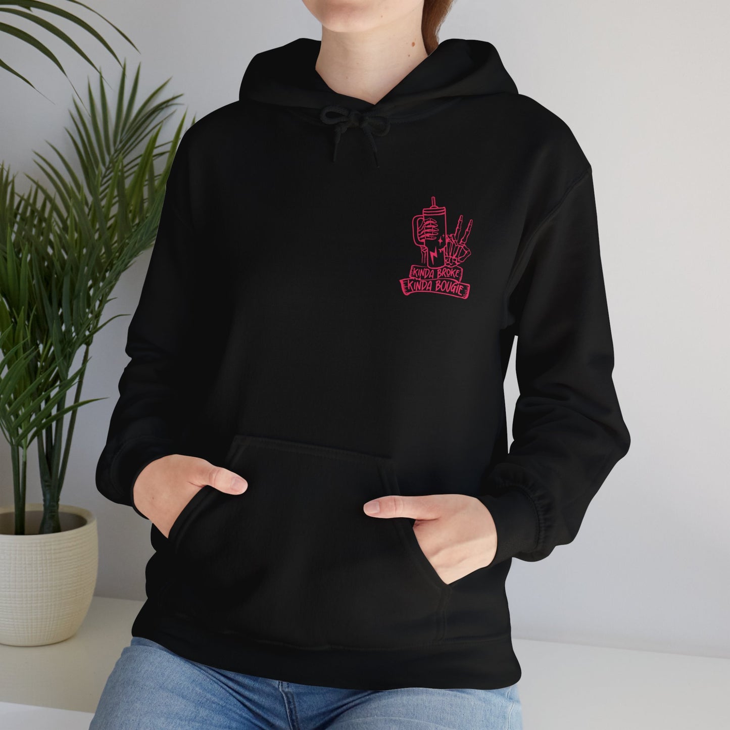 Kinda Broke Kinda Bougie - Pink Lettering - Unisex Heavy Blend™ Hooded Sweatshirt