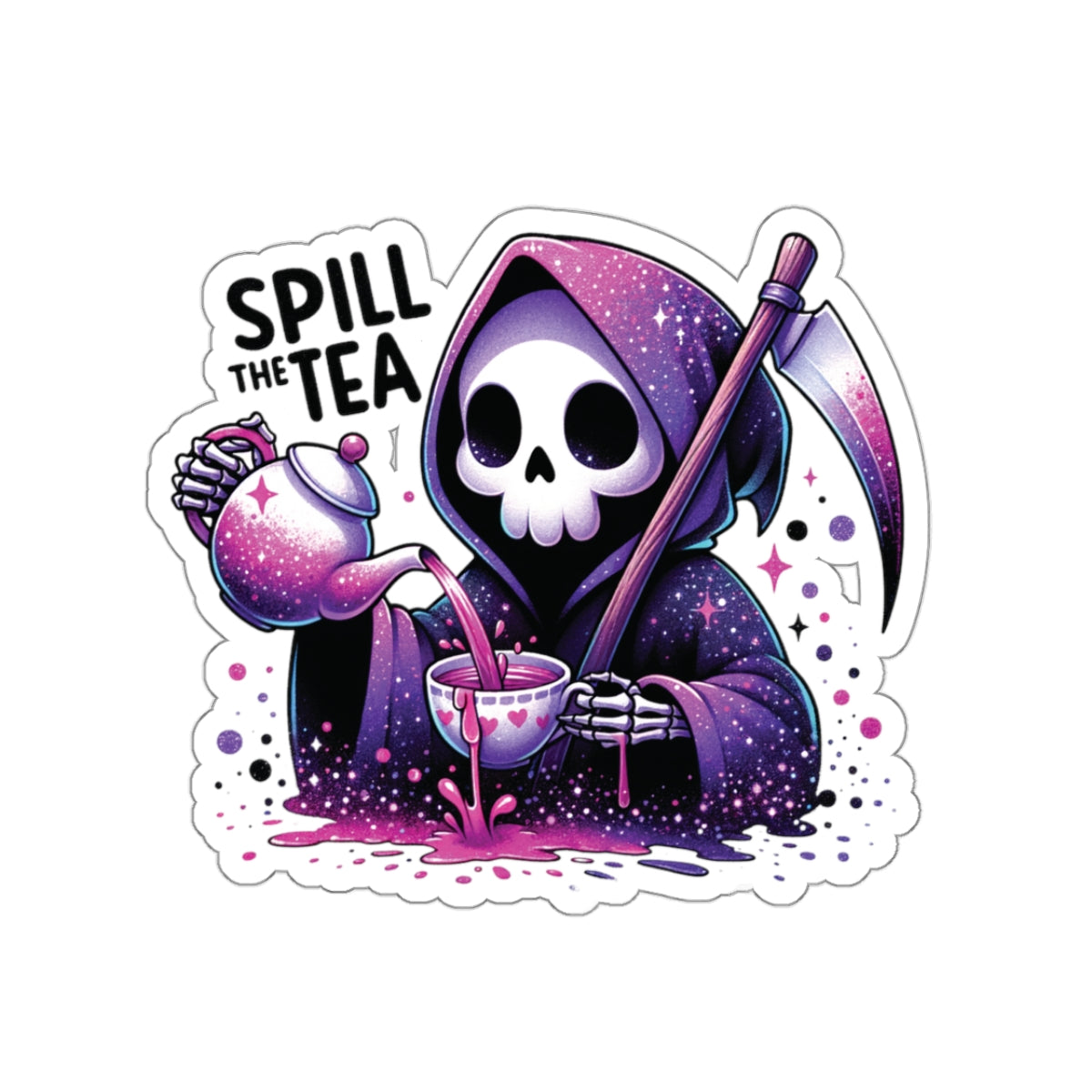 Spill The Tea Grim Reaper - Kiss-Cut Stickers