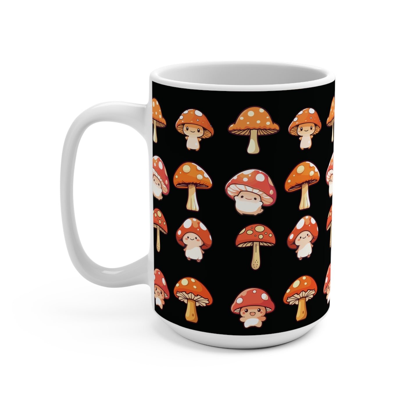 Mushroom Mug 15oz Black on White