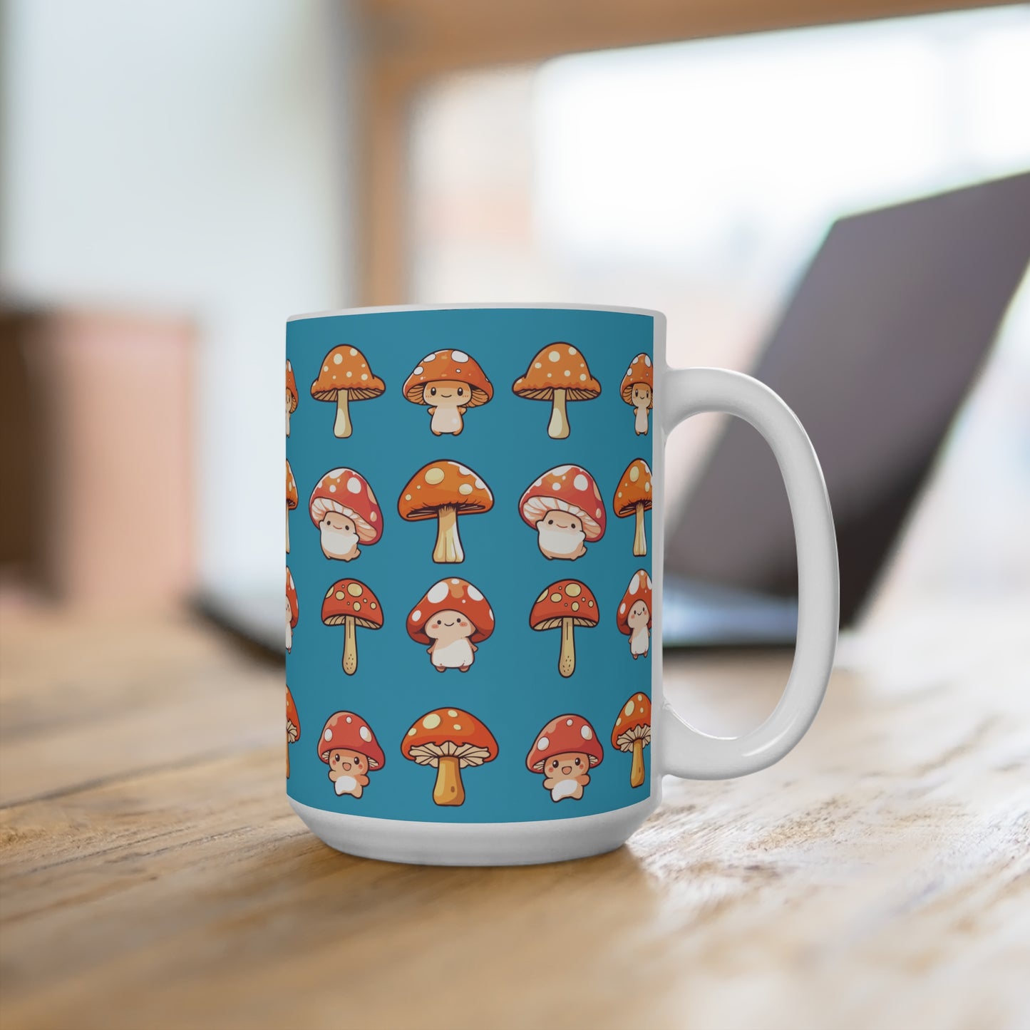 Mushroom Mug 15oz Blue on White