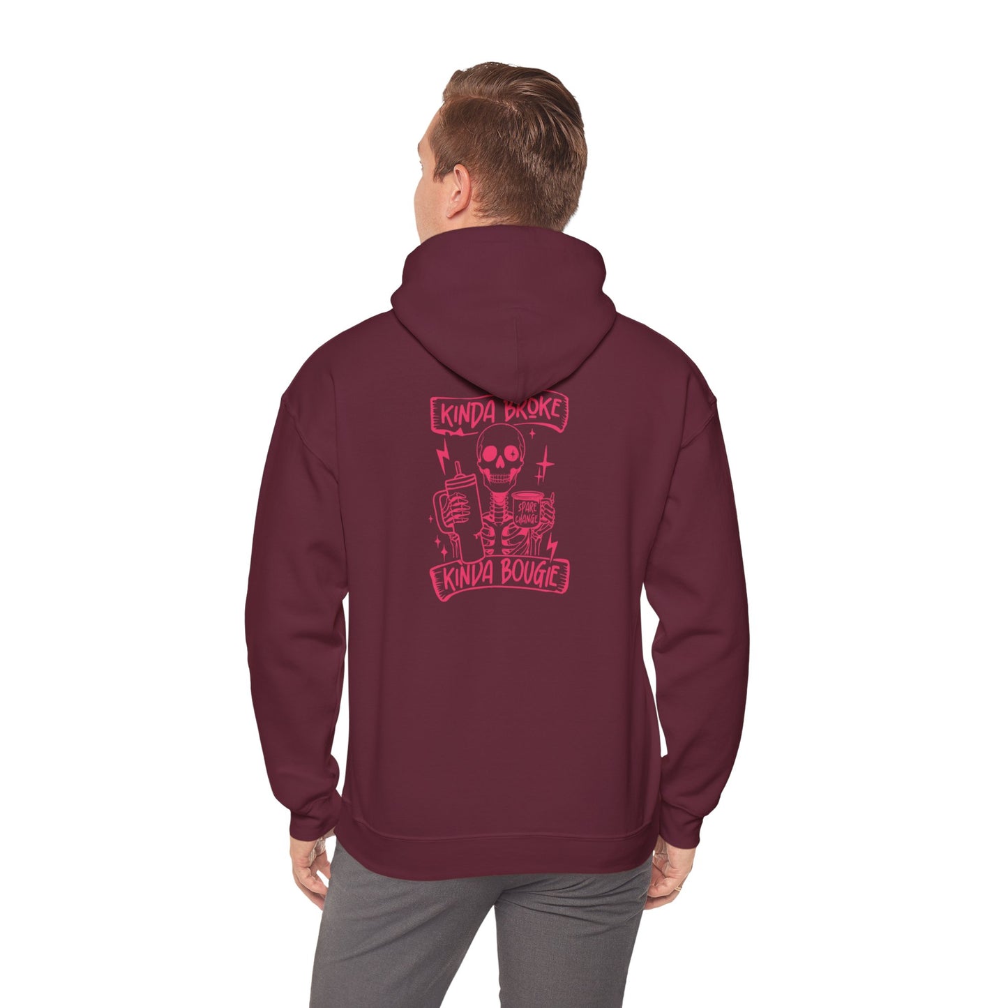 Kinda Broke Kinda Bougie - Pink Lettering - Unisex Heavy Blend™ Hooded Sweatshirt