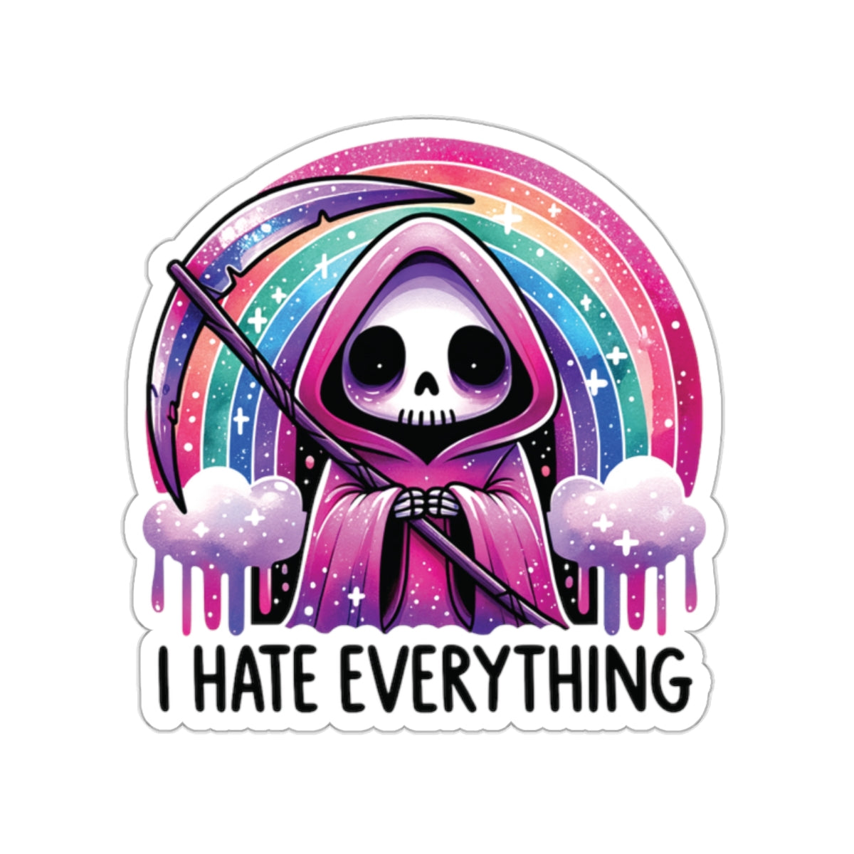 I Hate Everything Grim Reaper - Kiss-Cut Stickers