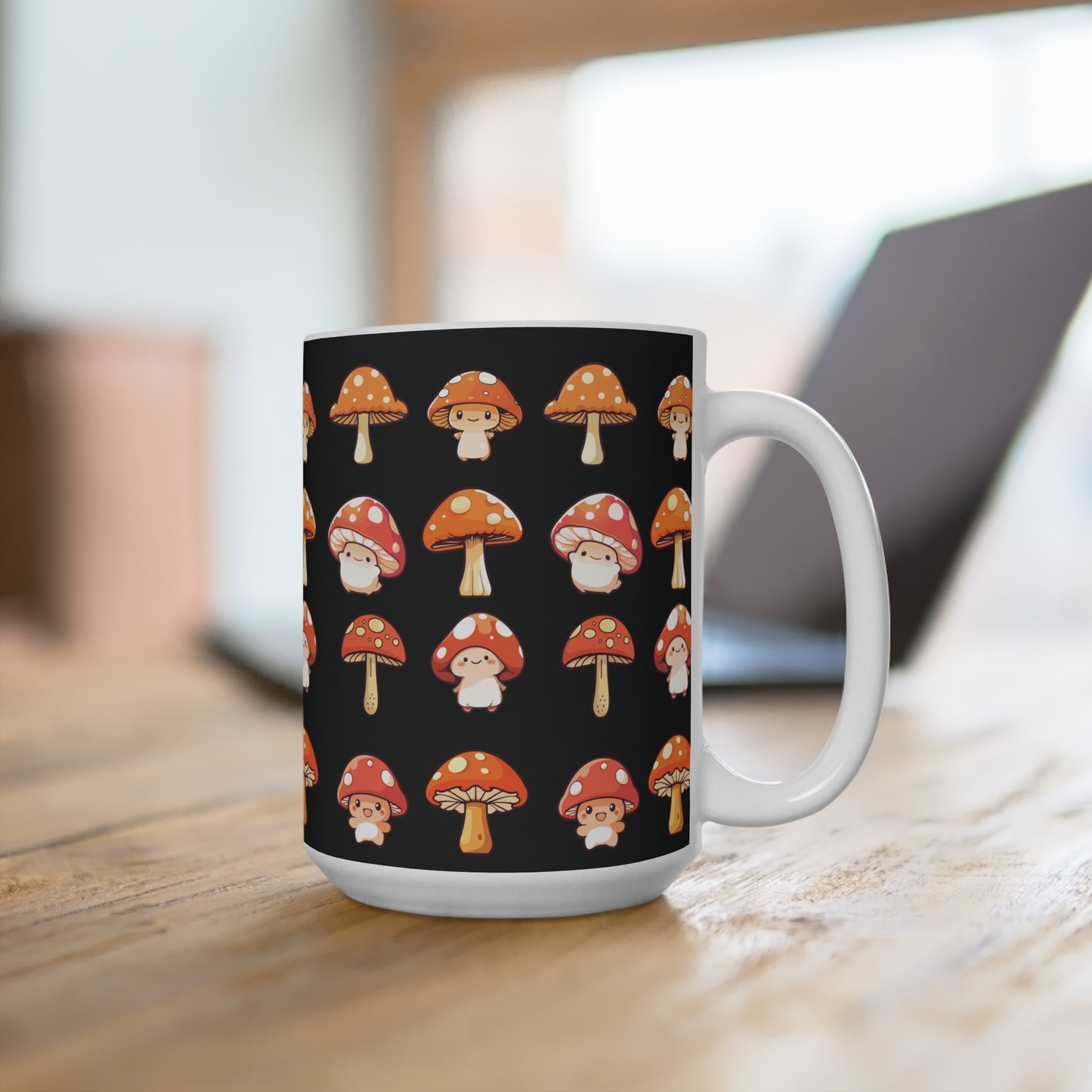 Mushroom Mug 15oz Black on White