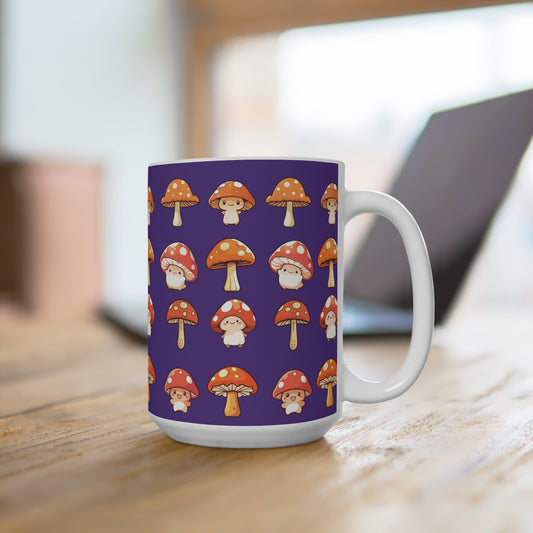 Mushroom Mug 15oz Purple on White