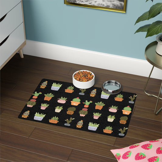 Plant Print Pet Food Mat Black (12x18)