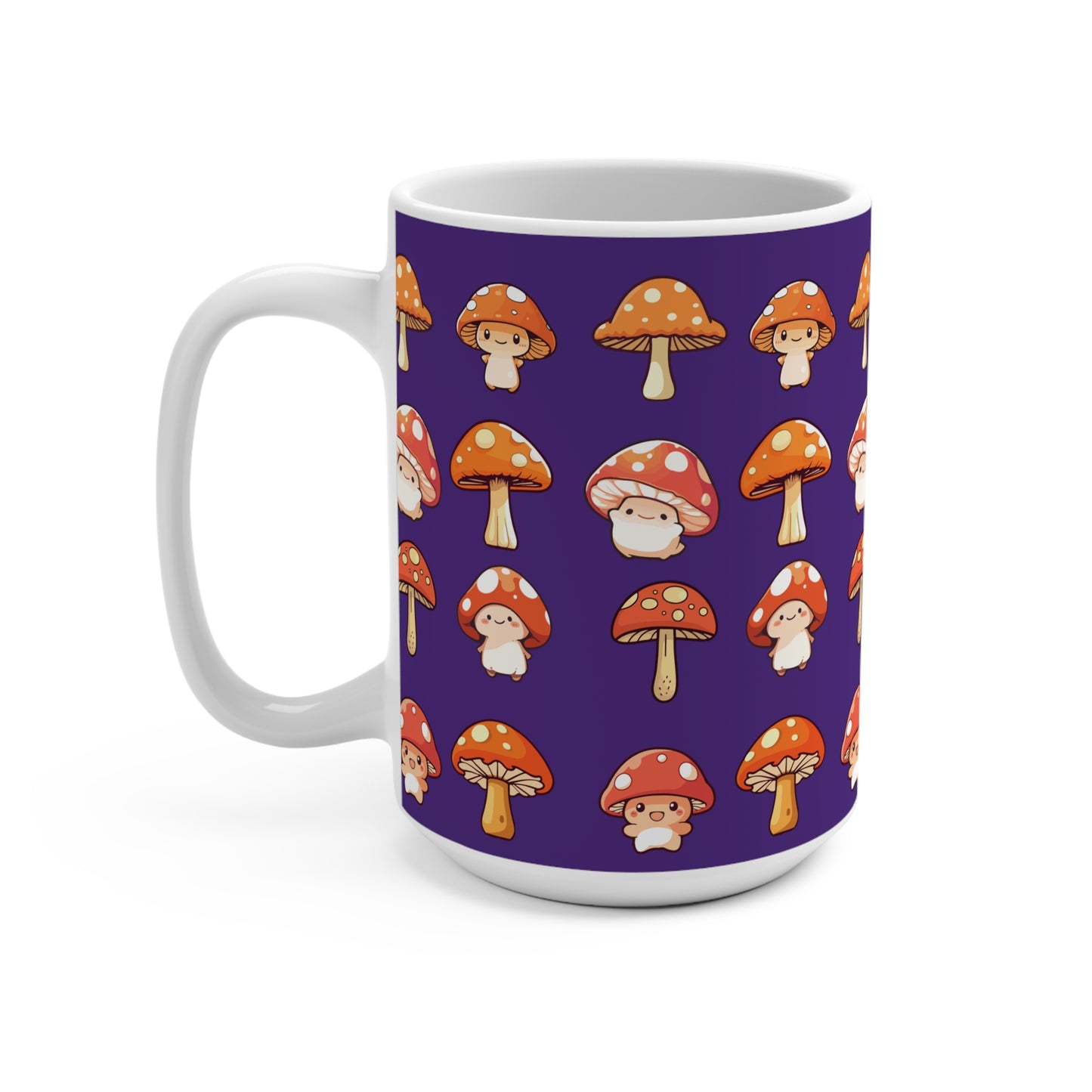 Mushroom Mug 15oz Purple on White