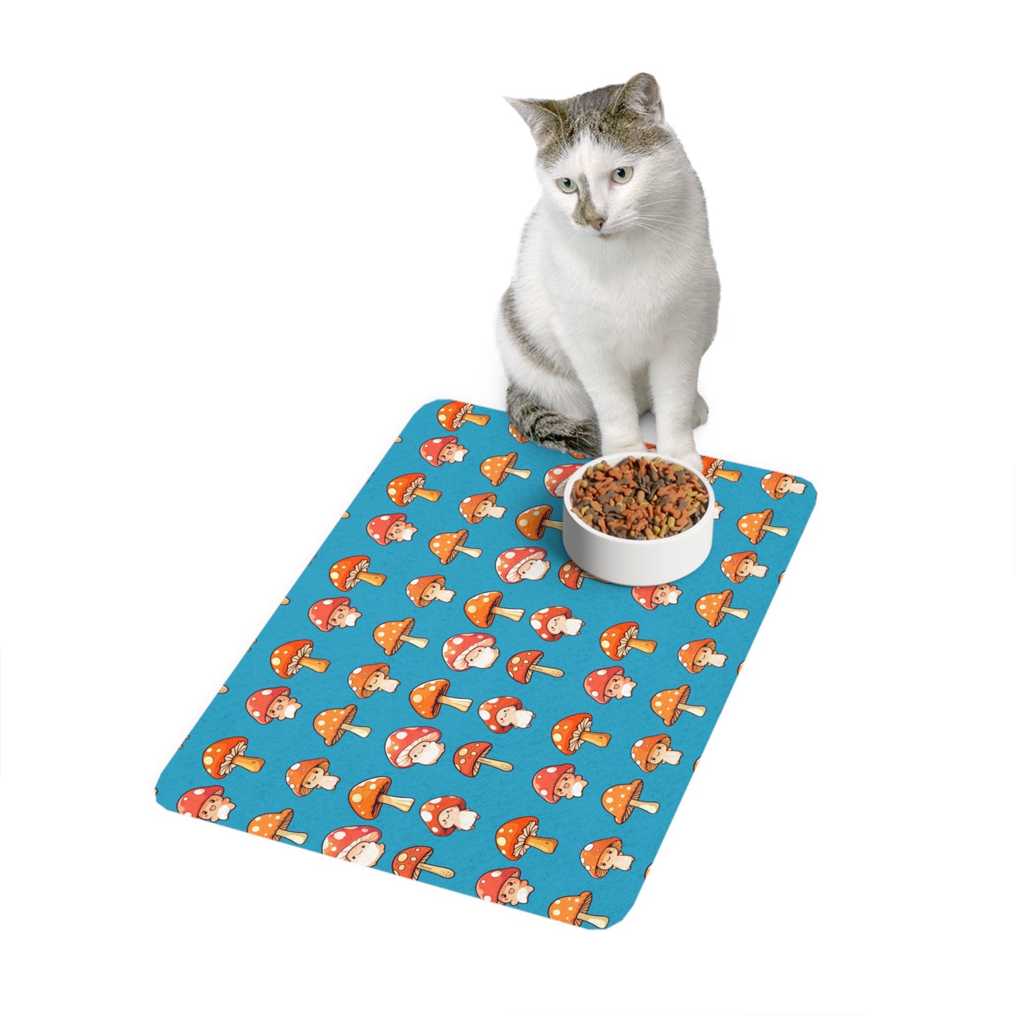 Blue Mushroom Print Pet Food Mat (12x18)